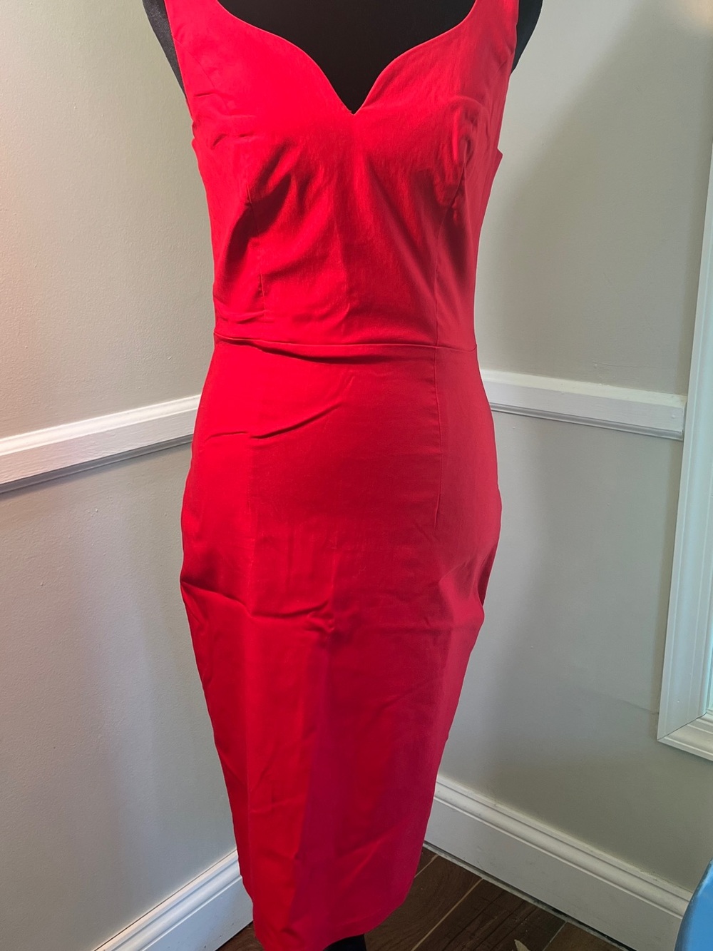 Grace Karin Red Midi Sheath Dress with Sweetheart Neckline